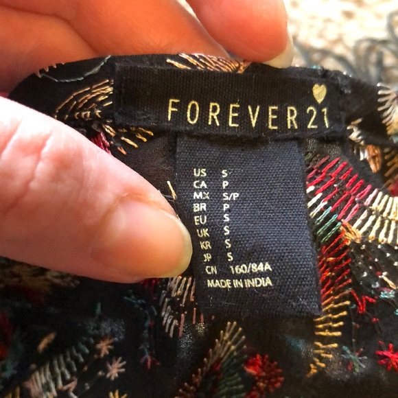 Forever 21 Embroidered Fringed Kimono Black Red Blue Wrap Swim Cover Up - Picture 9 of 10